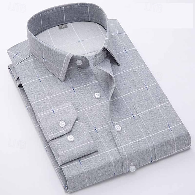  Hombre Camisa Camisa para Vestido Plaid Boda Oficina y carrera Bleu Ciel Azul Azul cielo Púrpula Claro Manga Larga Cuello Vuelto Primavera & Otoño Ropa Estampado