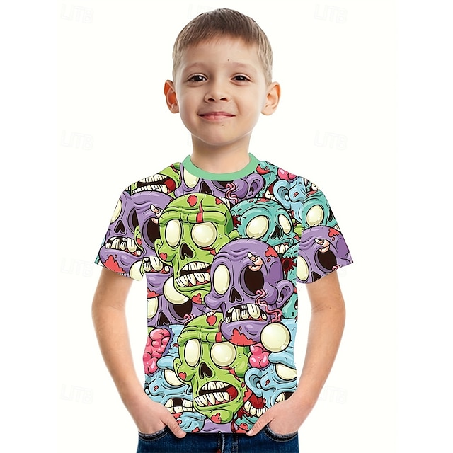  Băieți 3D Grafic Cranii Tricou Manșon scurt Vară Primăvară Modă De Bază Copii 4-12 ani Stil Nautic În aer liber Casual Zilnic Fit regulat