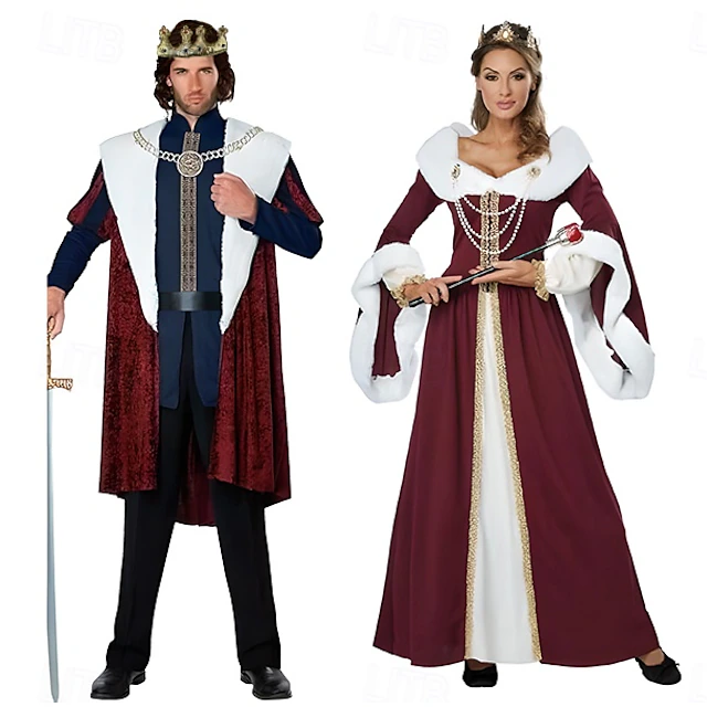 Couples King Queen Couples' Costumes Men's Women's Movie Cosplay Cosplay Red Coat Top Dress Carnival Masquerade 6