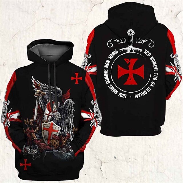 Men's Knights Templar Graphic Prints Cross Hoodie Hoodies Sweatshirt Streetwear Designer Long Sleeve Hooded Daily Sports Black Print Spring &  Fall Designer4