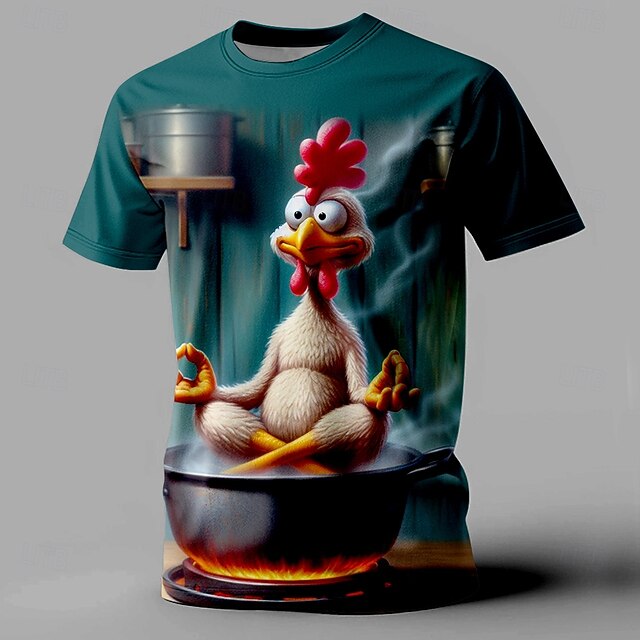 Men's Animal Rooster Funny Slang T Shirt Short Sleeve T shirt 3D Print Crew Neck Shirt Retro Vintage Casual Street Casual Bar Green Spring & Summer Clothing Apparel S M L XL XXL XXXL4