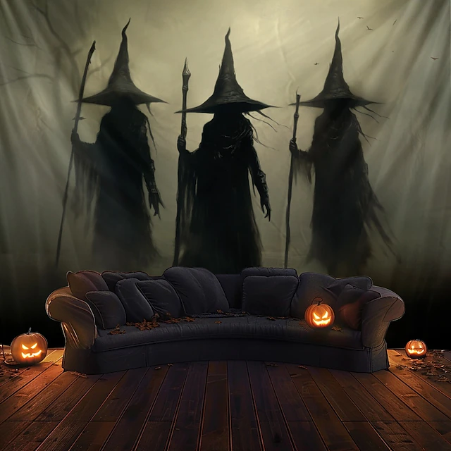 Halloween Decorations Three Witches Hanging Tapestry Wall Art Large Tapestry Mural Decor Photograph Backdrop Blanket Curtain Home Bedroom Living Room Decoration Zombie Bride Bloody Hand 21