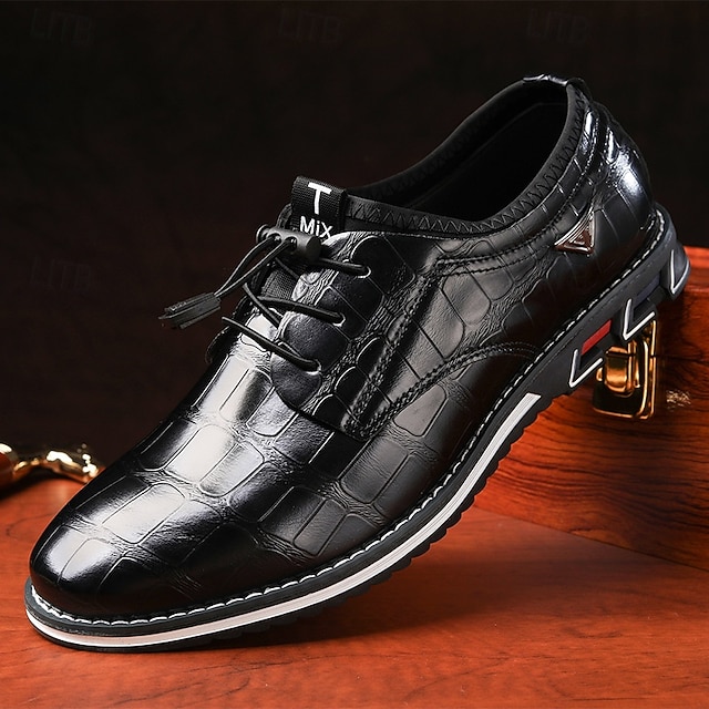  adidași de bărbați din piele artificială cu relief maro, cu design cu șireturi și talpă căptușită - pantofi casual eleganti pentru confortul de zi cu zi