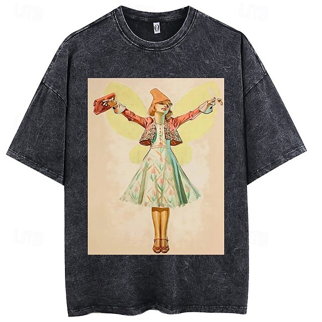  ヴィンテージイラスト Ｔシャツ(21) オーバーサイズ アシッド ウォッシュ Tシャツ プリント グラフィック柄 用途 カップル用 男性用 女性用 成人 アシッドウォッシュ カジュアル／普段着