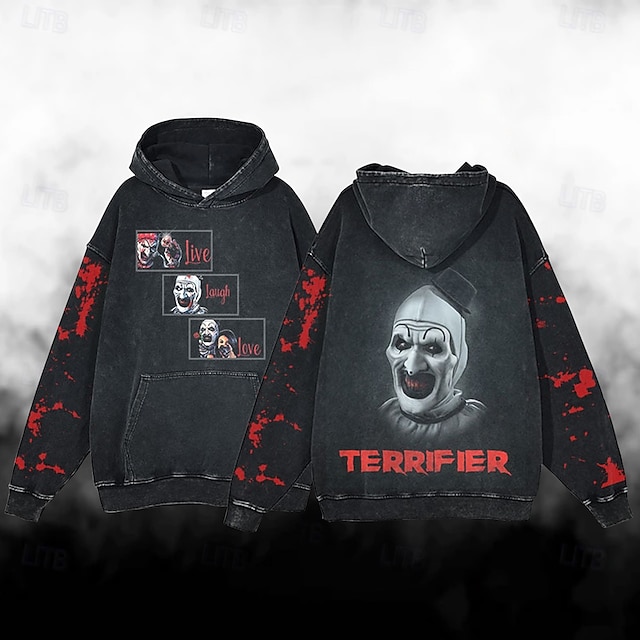  Víspera de Todos los Santos Gritar Cara de fantasma Esqueleto Sudadera Camiseta extragrande lavada con ácido Estampado Bolsillo delantero Gráfico Para Pareja Hombre Mujer Adulto Mascarada Estampado