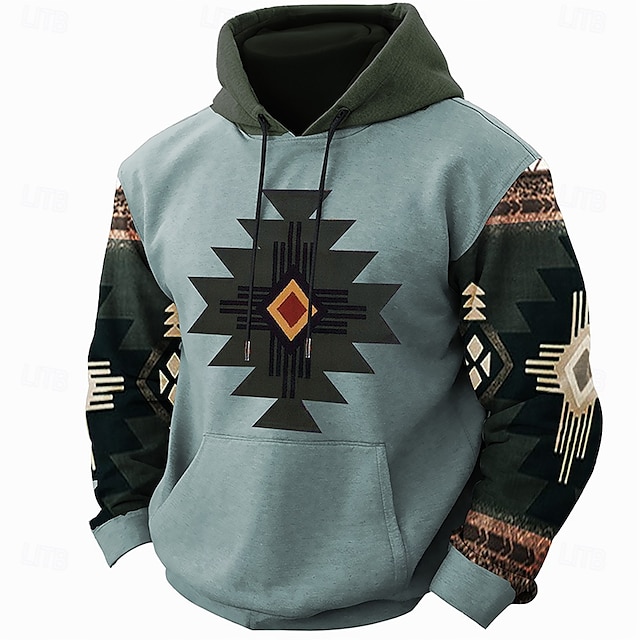  Miesten Atsteekki Bandana Print Huppari Hupparit College Böömi Muoti Pitkähihainen Hupullinen Loma Katuvaatteet Sininen Apila Tasku 3D-tulostus Syksy Talvi Suunnittelija
