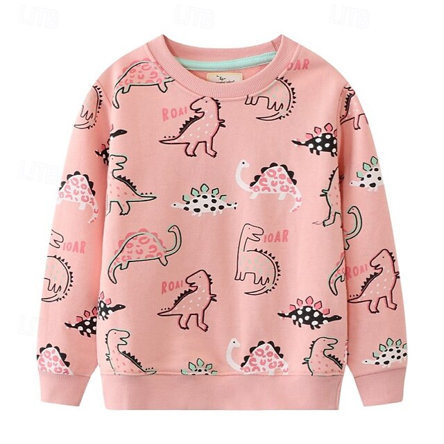  Girls' 3D Cartoon Dinosaur Sweatshirt Long Sleeve Spring Fall Fashion Basic Kids Little Kids(4-7ys) 4-7 Years Crew Neck Outdoor Casual Daily Regular Fit