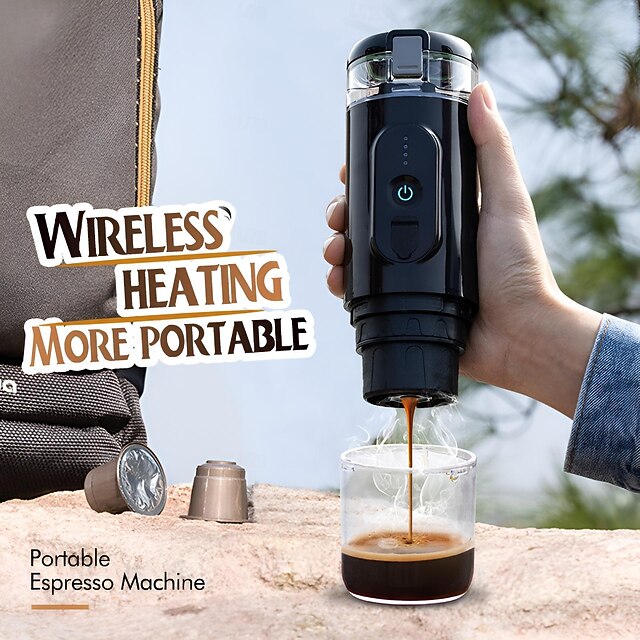  Portable Electric Espresso Coffee Machine Cordless Heating Single Serve Mini Coffee Maker with 2-IN-1 Coffee Powder/Capsule Bin Pump Pressure Auto Brew 2500mAh