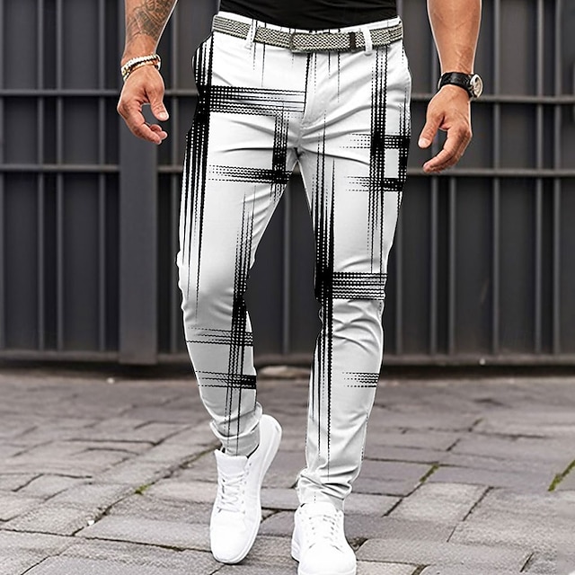  Herr Geometrisk Kostymbyxor Medium Midja Business Casual Formell Vardag Ficka Sommar Vår Svartvit