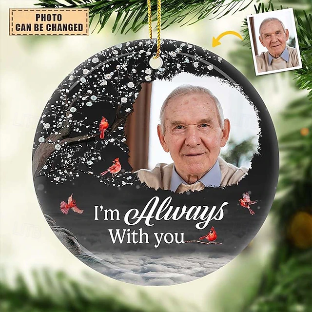 Personalized Photo Christmas Memorial Ornament Memorial Gifts Customed 2D Acrylic Christmas Tree Ornaments Xmas Decoration Gifts Hanging Pendant Custom for Loss of Mom Dad Family 7