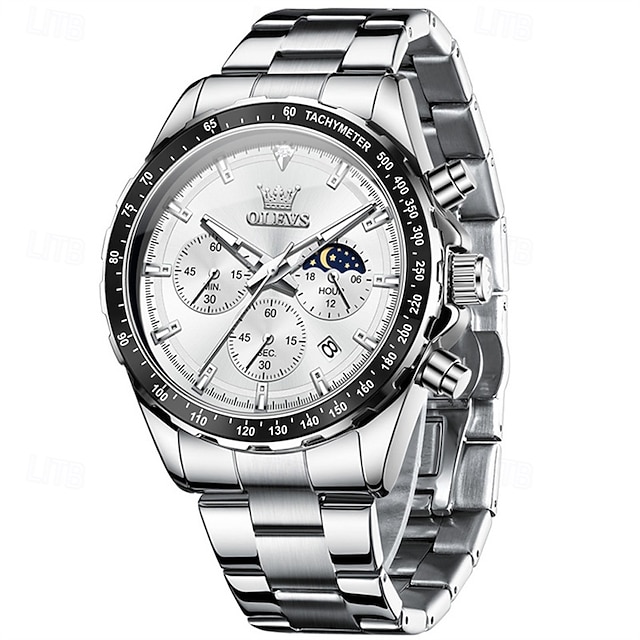  nieuwe olevs merk heren zakelijke stalen band horloge lichtgevende kalender kleine drie-wijzer maanfase mode trend quartz horloge waterdichte sport- en vrijetijdshorloges
