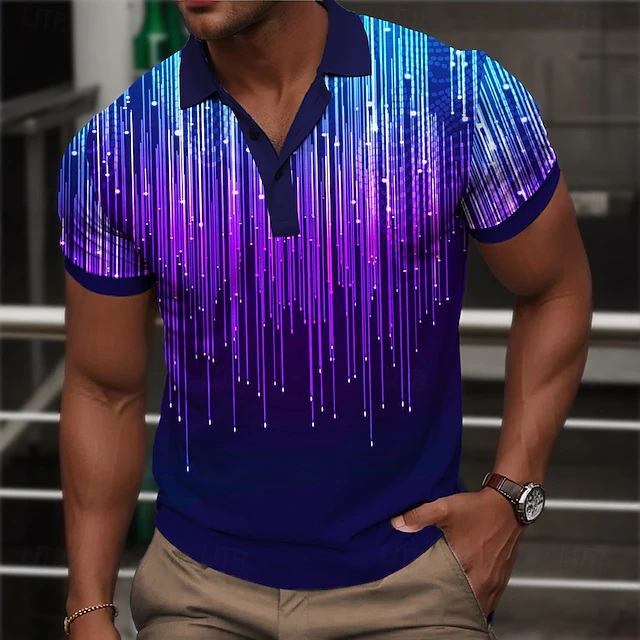 Men's Graphic Golf Shirt Short Sleeve Polo Shirts Collared Shirts Casual Vacation Wear Rave Wear Party Outfits Buttons 3D Print Summer Blue4