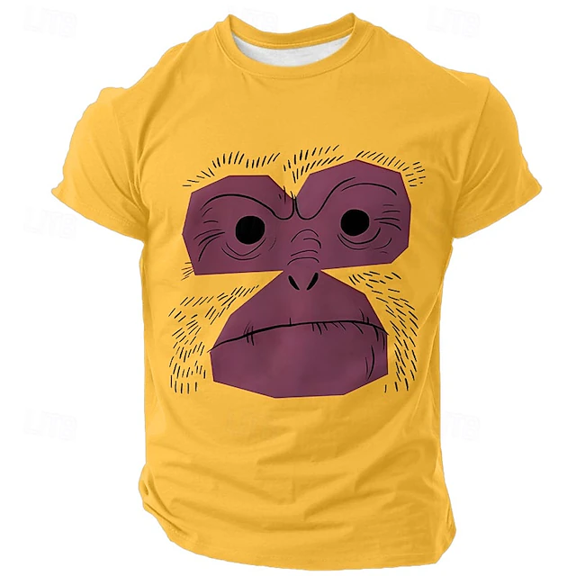 Men's Monkey T Shirt Short Sleeve T shirt 3D Print Crew Neck Shirt Fashion Athleisure Street Sports Outdoor Black White Yellow Summer Spring Clothing Apparel S M L XL XXL XXXL 9