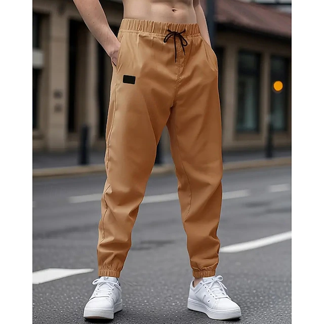 Men's Cargo Pants Joggers Trousers Pocket Drawstring Elastic Waist Plain Wearable Outdoor Daily Camping & Hiking Fashion Classic Dark Khaki Black 19