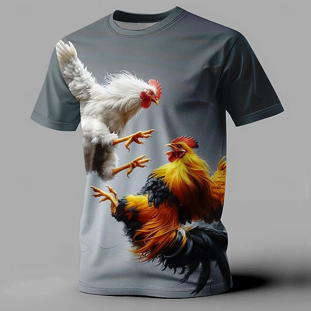 Men's Rooster T Shirt Short Sleeve T shirt 3D Print Crew Neck Shirt Fashion Athleisure Street Gray Summer Spring Clothing Apparel S M L XL XXL XXXL4