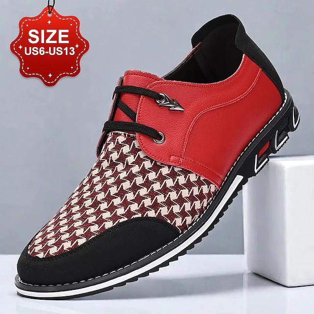 Men's Red and Black Houndstooth Pattern Faux Leather Sneakers with Lace-Up Design and Cushioned Sole - Trendy Casual Shoes for Everyday Wear 9