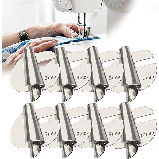 8pcs Universal Sewing Rolled Hemmer Foot 3-10mm - Wide Rolled Hem Pressure Foot Sewing Machine Presser Foot Hemmer Foot Home Industrial Curved Scroll Hemmer Foot 7