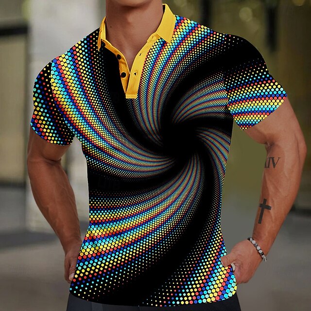 Men's Graphic Golf Shirt Short Sleeve Polo Shirts Collared Shirts Casual Vacation Wear Rave Wear Party Outfits Buttons 3D Print Summer Black4