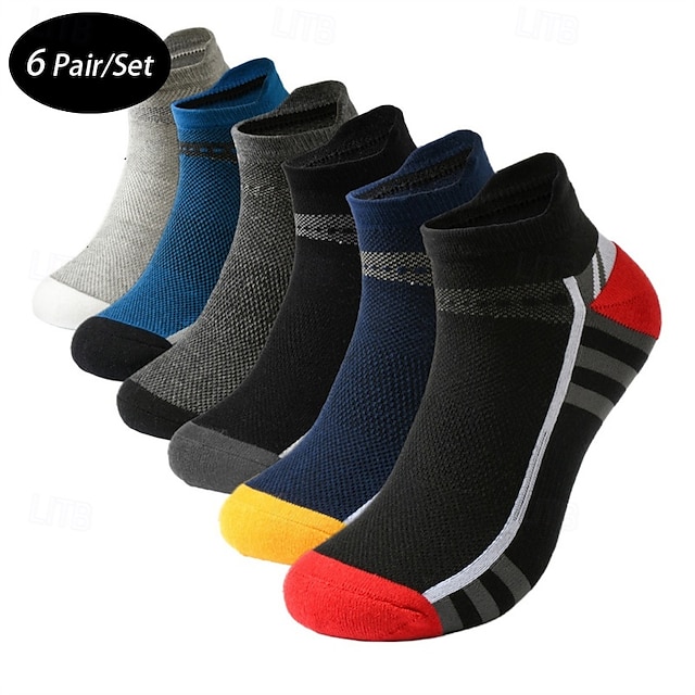  Per uomo 6 paia Confezioni multiple Calzini Calzini da corsa Calzini casual Nero Rosso Colore Color Block Sportivo Giornaliero Da mare Di base Medio spessore Primavera Autunno Di tendenza Informale