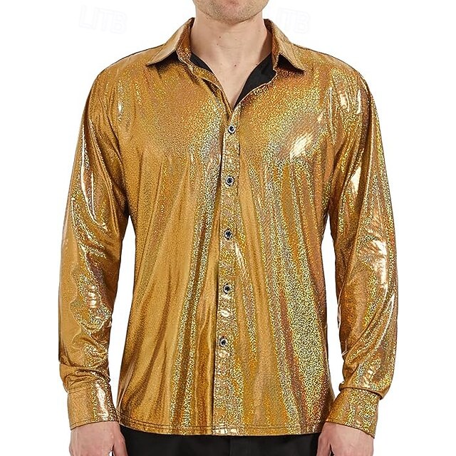  Schijf Jaren '80 Metallic Blouse / overhemd Gemaskerd Bal Schijf Effen Kleur Kostuum Voor heren Carnavalskostuum Halloween Carnaval Maskerade Feest / Uitgaan Prideparade Trots maand Volwassenen Hemd