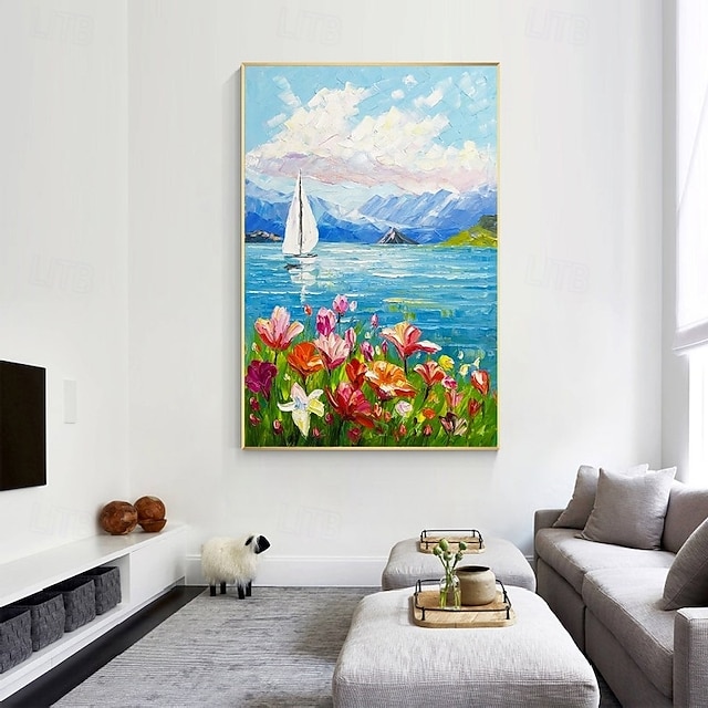  handgjord havskniv blomma oljemålning handgjord strand dekor målning handmålad semester landskap våg berg målning havslandskap färgrik oljemålning hemdekoration minnesmärke gåva