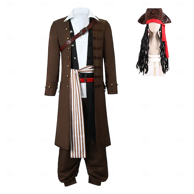 Pirates of the Caribbean Pirate Jack Sparrow Cosplay Costume Wings Cosplay Movie Cosplay for Men's Adults Masquerade Party 6