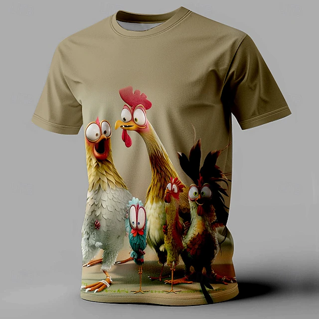 Men's Rooster Funny T Shirt Short Sleeve T shirt 3D Print Crew Neck Shirt Retro Vintage Casual Street Style Sports Outdoor Holiday Going out Brown Spring & Summer Clothing Apparel S M L XL 2XL 3XL4