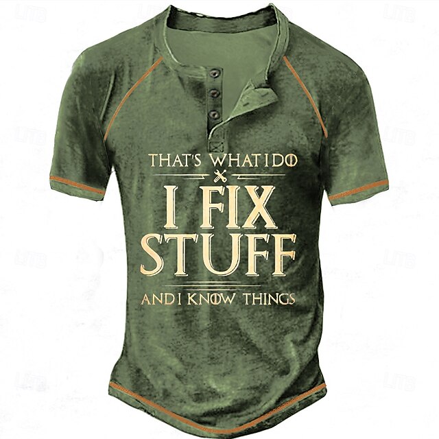  Pánské grafické tričko Henley s krátkým rukávem 'To je co dělám opravují věci a vím věci' Vtipné DIY hobby tričko