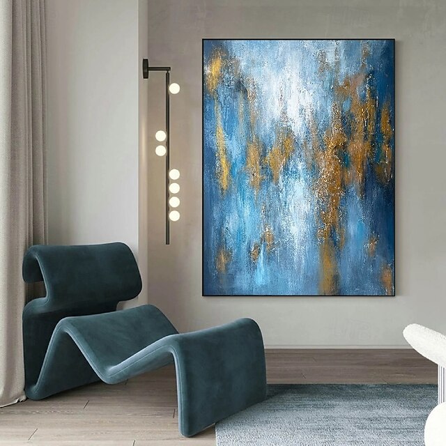  handgemalte Goldgemälde, handgefertigt, reich strukturiert, abstraktes Gemälde mit Goldfolie, Wandkunst, handgemaltes Kunstwerk, grünes Ölgemälde mit Folie für Wohnzimmer, Büro, Wanddekoration, blaues