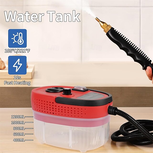  Pulitore a vapore portatile da 2500 W, macchina per la pulizia a vapore ad alta temperatura e pressione, vaporizzatore portatile con testine a spazzola per la decorazione di auto, cucina, bagno,