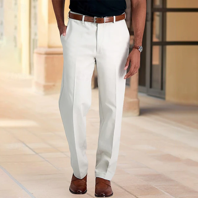 Men's Dress Pants Tapered pants Trousers Suit Pants Pocket Plain Comfort Soft Full Length Wedding Business Casual Fashion Streetwear Black White 8