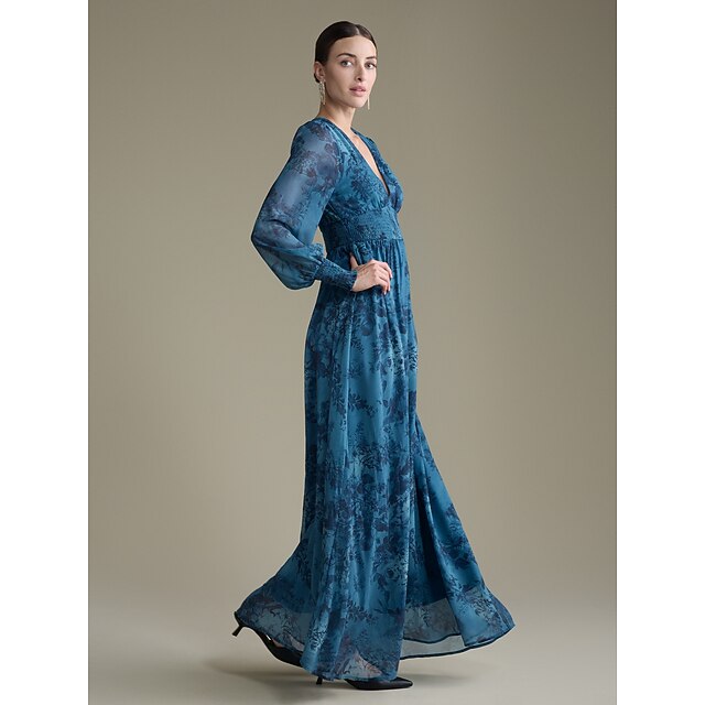 V-Neck Ruffled Tiered Chiffon Ball-Gown Maxi Dress With Slit main image 0