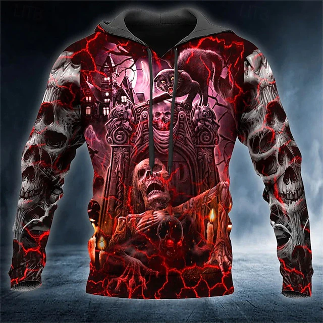 Men's Skull Graphic Prints Hoodie Hoodies Sweatshirt Streetwear Designer Long Sleeve Hooded Daily Sports Red Print Spring &  Fall Designer4