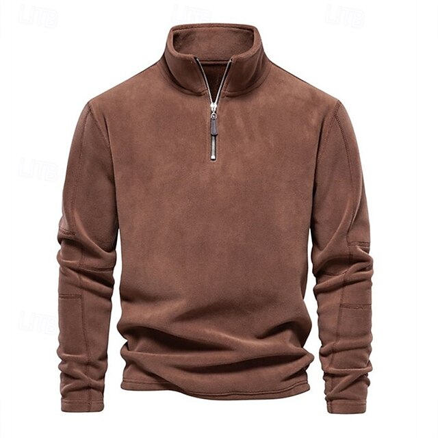  Homens Moletom Fleece Moletom com zíper Marron Cinza Claro Cinzento Escuro Meio Zíper Tecido Desportos e Ar livre Diário Feriado Roupa de rua Básico Casual Outono & inverno Roupa Moletons Moletons