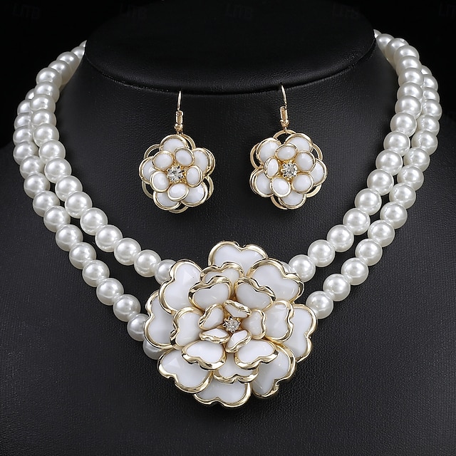  Bridal Jewelry Sets Two-piece Suit Pearl 1 Necklace Earrings Women's Elegant Luxury Sweet Lovely Classic Flower Love Geometric Jewelry Set For Wedding Party Evening Gift