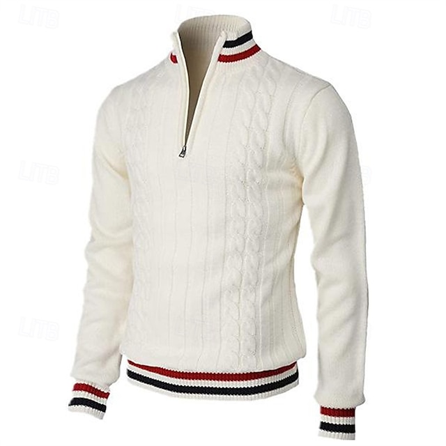  Per uomo Pullover Maglione Maglione lavorato a maglia A coste Maglia Standard Lavorato a maglia Color Block Chiusura lampo quarto Di tendenza Essenziale Da tutti i giorni Appuntamento Abbigliamento