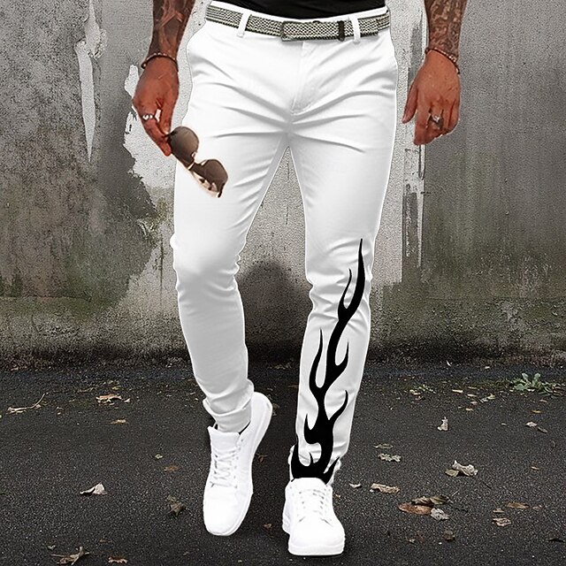 Men's Dress Pants Pocket 3D Print Buttons Hellfire Flames Flame Halloween Costumes Full Length Formal Business Casual White Inelastic4