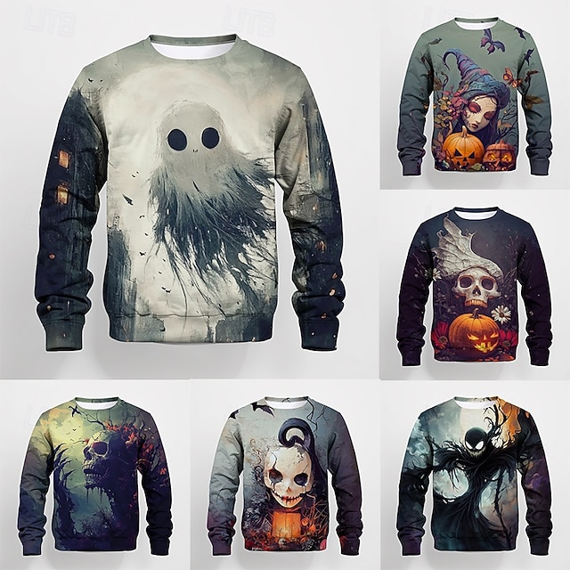  Halloween Pojkar 3D Grafisk Dödskalle Tröja Långärmad Vår Höst Mode Grundläggande Polyester Barn 4-12 år Rund hals Utomhus Ledigt Dagligen Normal