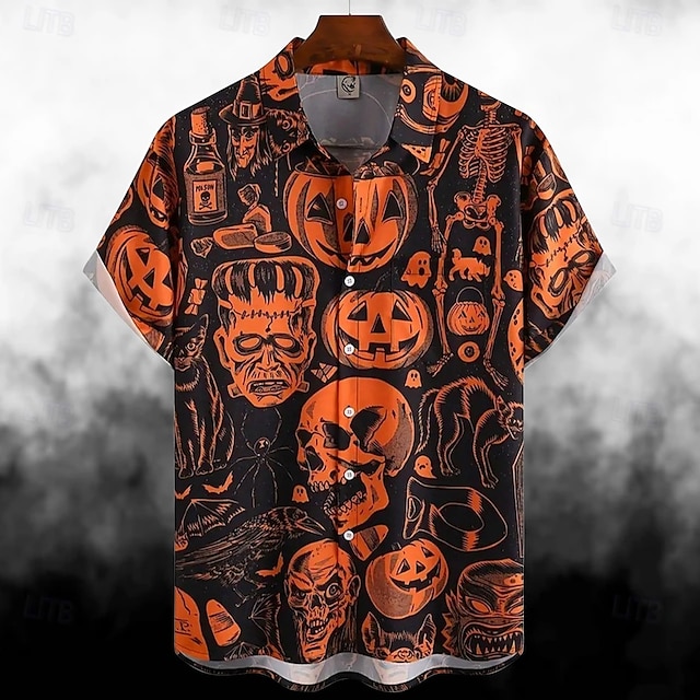  Víspera de Todos los Santos Calavera Calabaza Camisas hawaianas Camisa hawaiana Estampado Para Hombre Adulto Víspera de Todos los Santos Carnaval Mascarada Impresión 3D Fiesta Víspera de Todos los