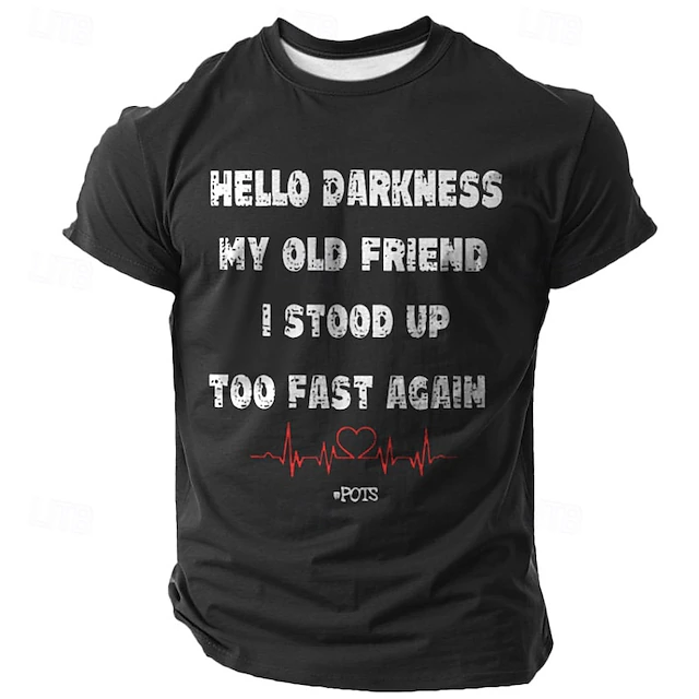 Men's Funny POTS Awareness T-Shirt - 'Hello Darkness My Old Friend I Stood Up Too Fast Again' Graphic Short Sleeve Tee 7