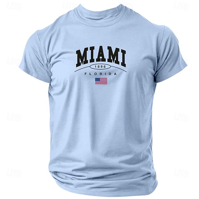 Miami Florida 1896 Men's Graphic T-Shirt | American Flag Short Sleeve Casual Tee 7