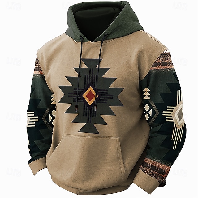  Herre Aztec Bandanatrykk Hattetrøje Hettegensere Genser Hattetrøje Langermet Hettegenser Med hette Bohem 3D-utskrift Feriereise Gateklær Blå Grønn Lomme 3D-utskrift Høst Vinter Designer