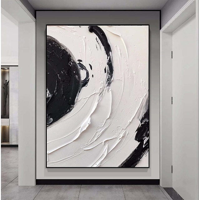 großes Gemälde mit schwarzen Wellen, handgemaltes schwarzes abstraktes Gemälde, handgemachtes Ölgemälde in Schwarzweiß, Leinwandkunst, modernes Gemälde, großes Kunstwerk, abstraktes Leinwandgemälde,