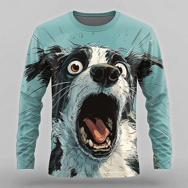 Men's Dog Funny T Shirt Long Sleeve T shirt 3D Print Crew Neck Shirt Designer Retro Vintage Street Casual Daily Lake Blue Blue Summer Spring Fall Clothing Apparel S M L XL XXL XXXL 5