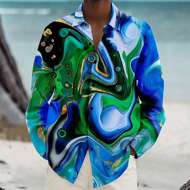 Men's Beach Shirt Button Up Shirt Long Sleeve Hawaiian Vacation Daily Fall Winter Spring & Summer Collared Shirts 3D Print Red Blue Green Multi Color 7