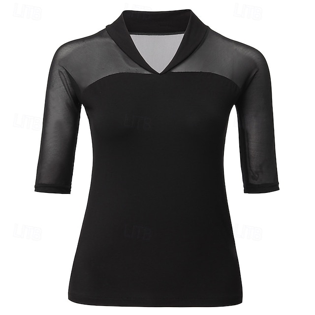  Latin Dance Top Pure Color Splicing Tulle Women's Performance Training Half Sleeve High Polyester