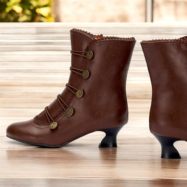 Women Vintage Genuine Leather Mid Heel Ankle Boots