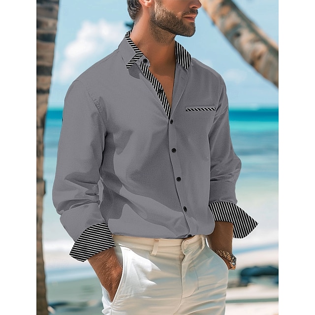  Per uomo Camicia Camicie Camicia con bottoni Maglietta informale Bianco Rosso Grigio Manica lunga Liscio Colletto Giornaliero Da mare Abbigliamento Cotone Misto cotone Di tendenza Semplice ma elegante
