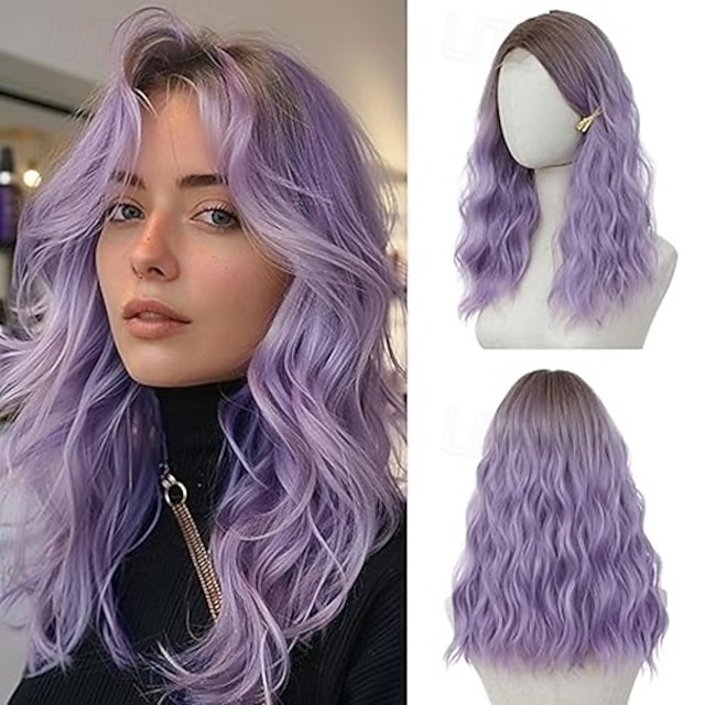  perruques mi-longues pour femmes, perruque ondulée en cheveux synthétiques avec mèches améliorées, perruque en cheveux naturels pour une utilisation quotidienne de fête/Halloween