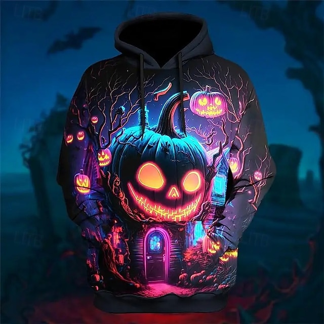  Halloween Pumpkin Hoodie Pullover Anime 3D Front Pocket Graphic For Couple's Men's Women's Adults' Halloween Carnival Masquerade 3D Print Party Casual Daily